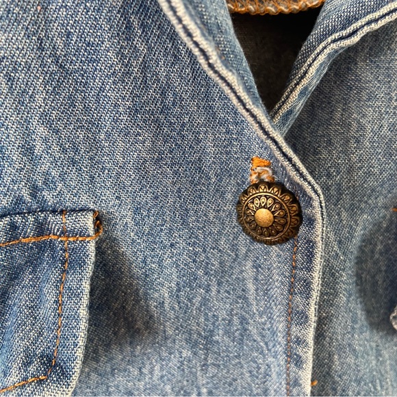 Vintage 80s Allison Che chambray collared floral tapestry button up blouse top - Picture 4 of 6